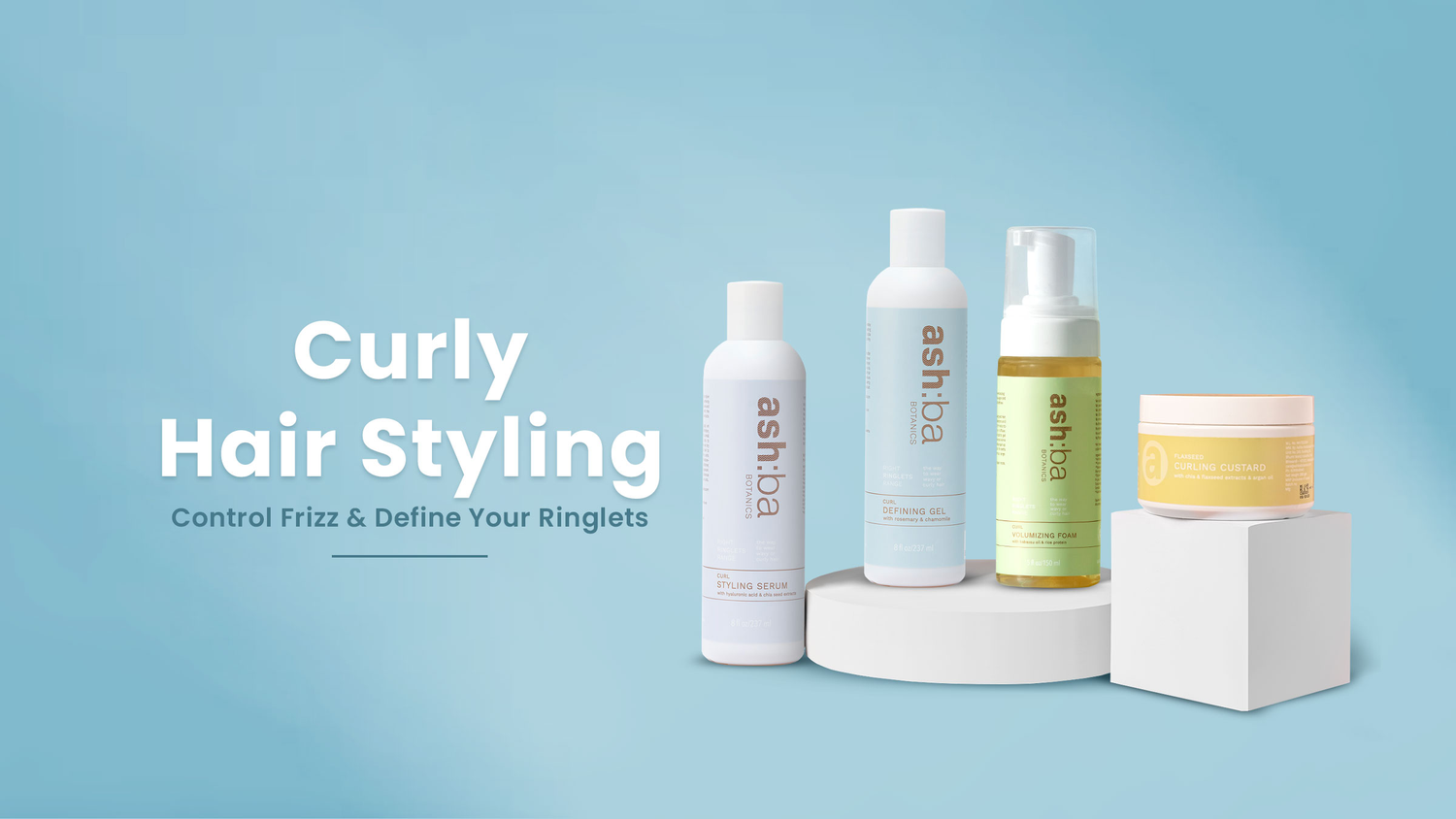 Ashba Botanics curly hair product range shampoo conditioner styling